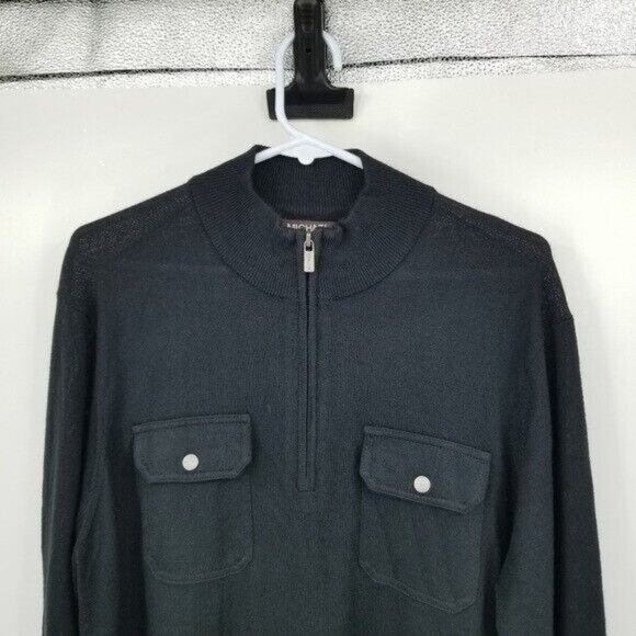 Michael Kors Wool Blend Black Long Sleeved 1/4 Zip Sweater Large Smart Casual - Picture 6 of 9